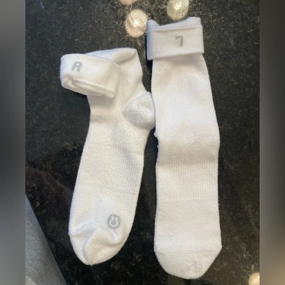 Lululemon White Crew socks with gray logo